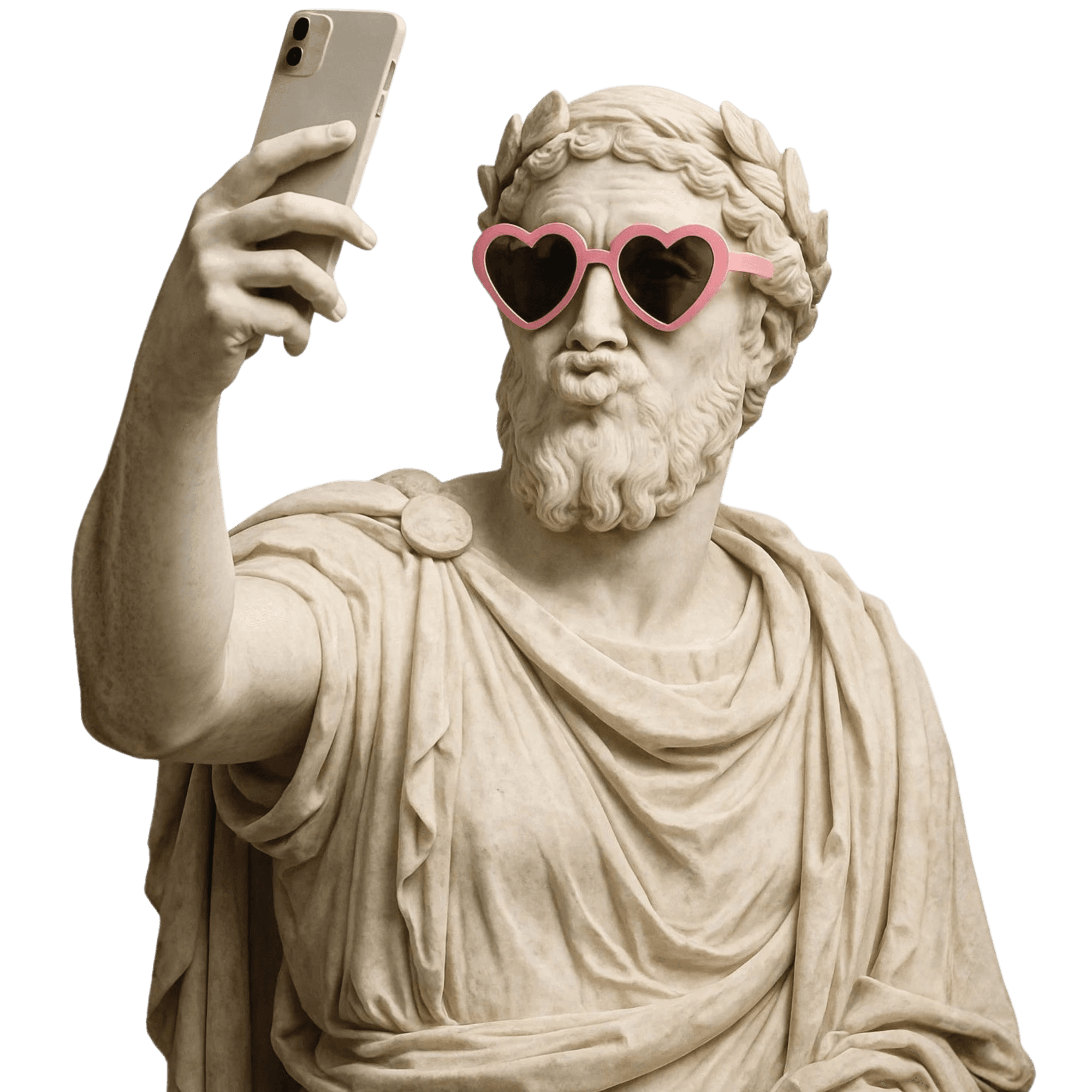 Estatua clásica tomándose una selfie